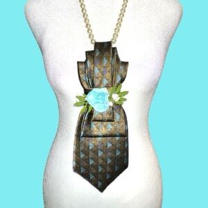 “Dainty Dapper” Elegant Blue and Gold Tie Necklace